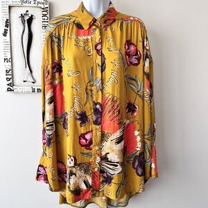 Free People Silky Nights Oversized Button Down Hi-Lo Long Sleeve Shirt Size XS